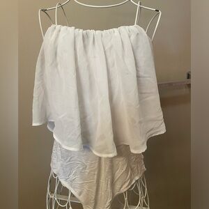 Express Strapless Bodysuit with White Sheer Ruffle